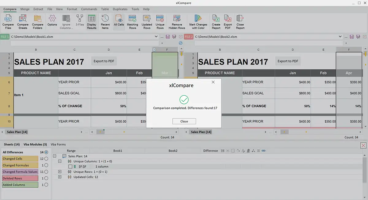 Spreadsheet compare tool in the action