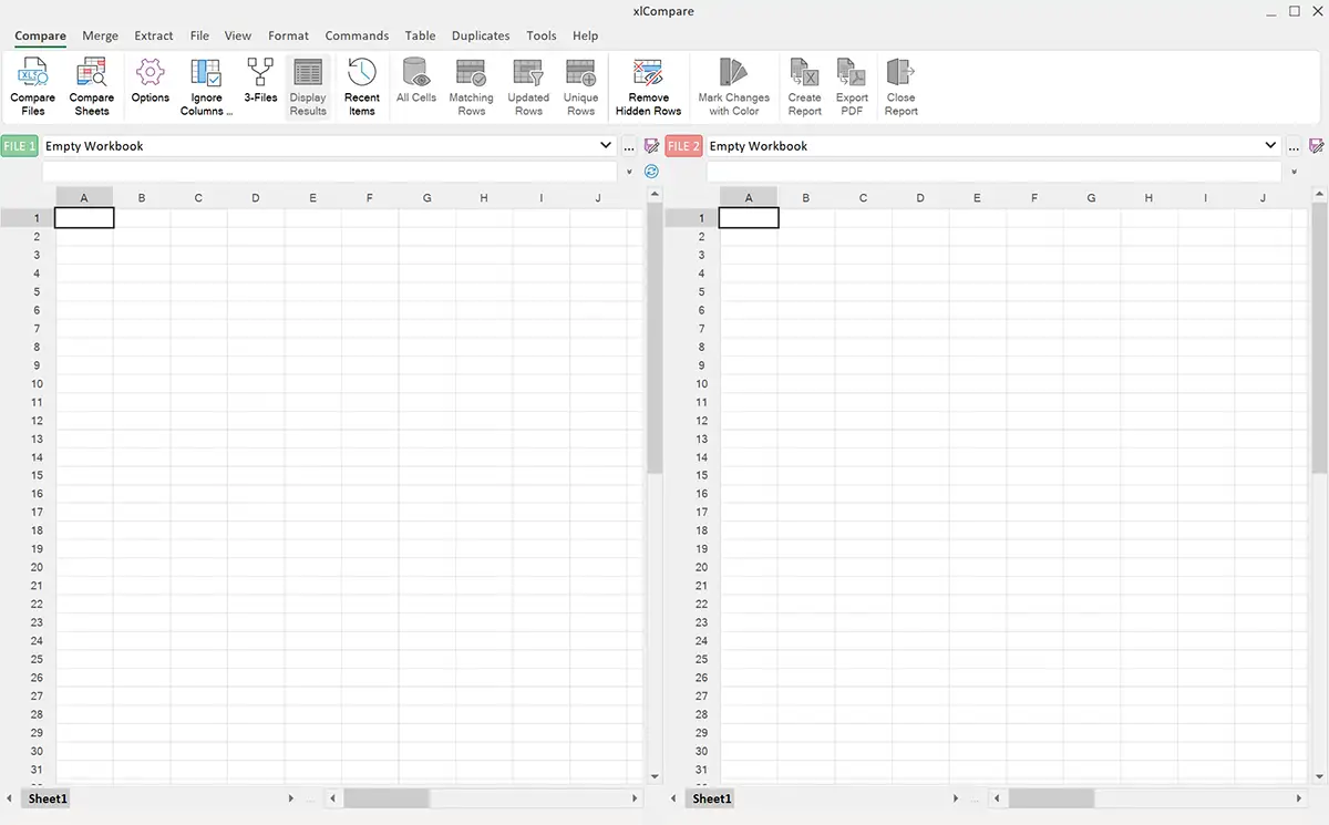 Spreadsheet Compare Application Window Layout