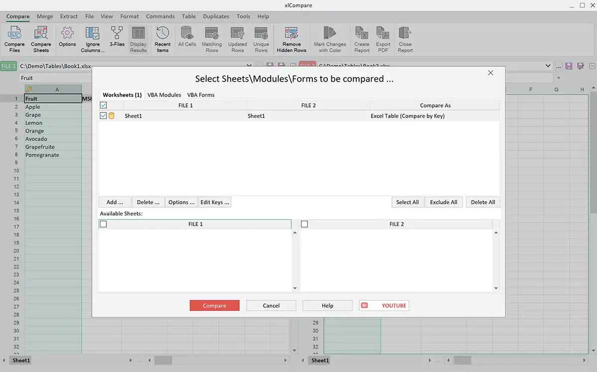 Comparison Wizard in Spreadsheet Compare Tool