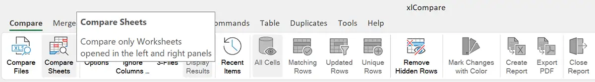 Compare Sheets command in Spreadshet Compare