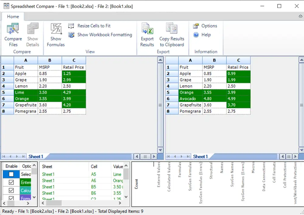 Compare Excel files in Spreadsheet Inquire